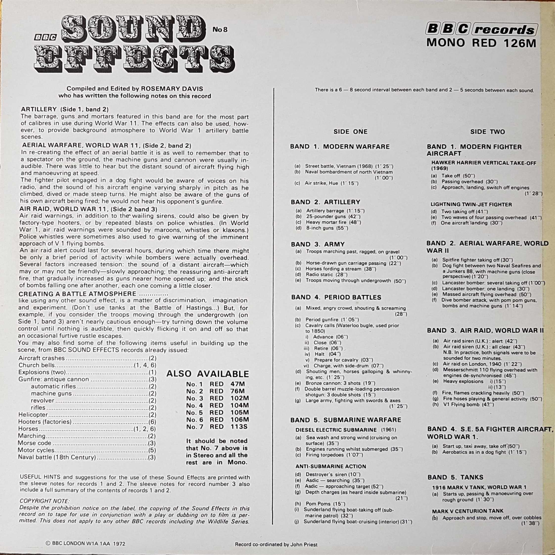 Picture of RED 126 Sound effects no. 8 by artist Various from the BBC records and Tapes library